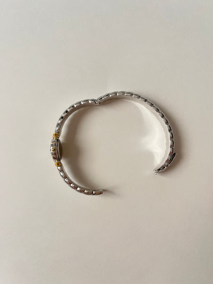 Absolutely Amazing Two Toned Seiko Cuff Watch with Real Sapphires and Diamonds Accent