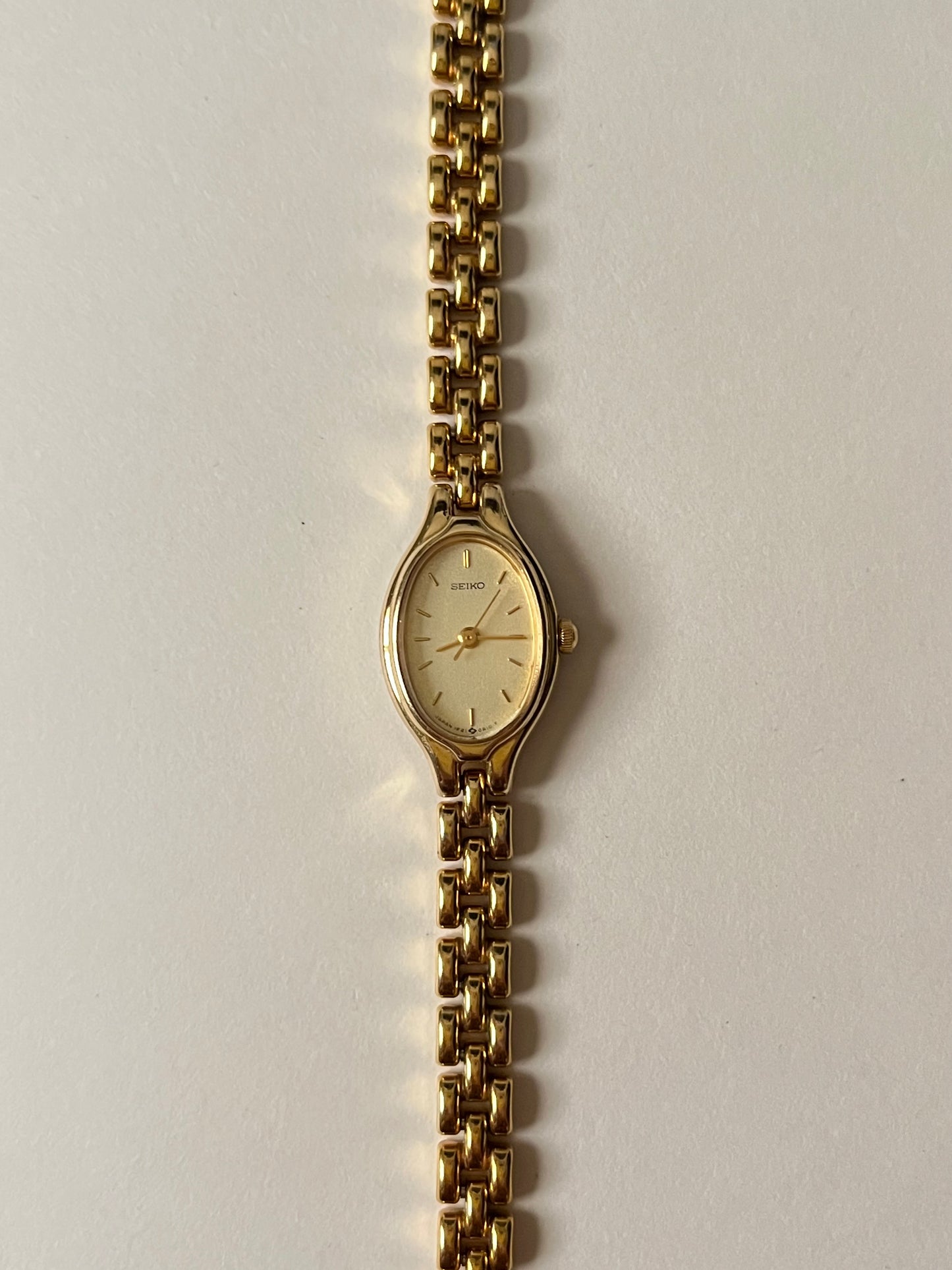 Lovely Dainty Gold Tone Seiko Watch with Oval Dial