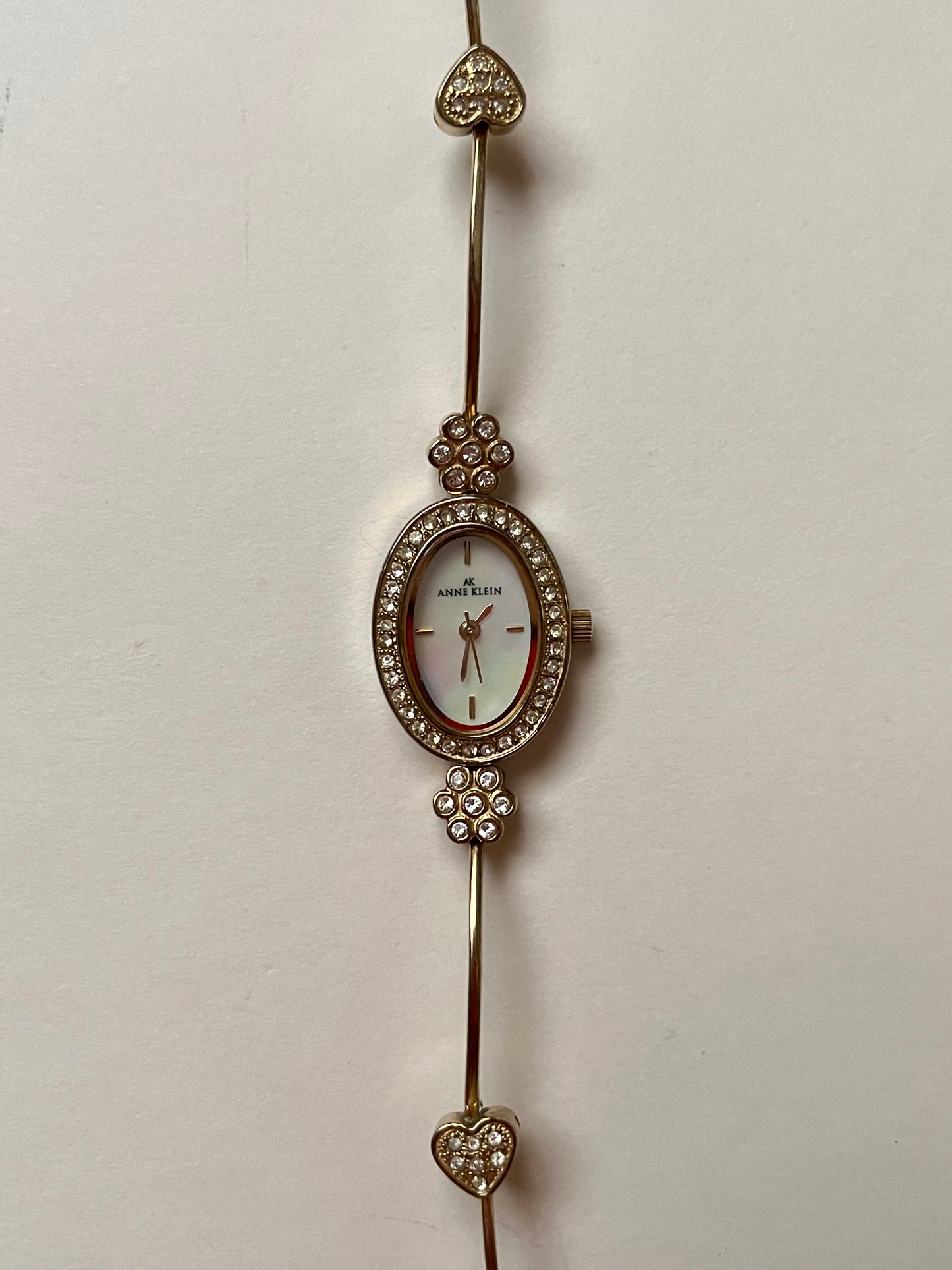 Super Dainty Gold Tone Anne Klein Watch with Rhinestones Accent