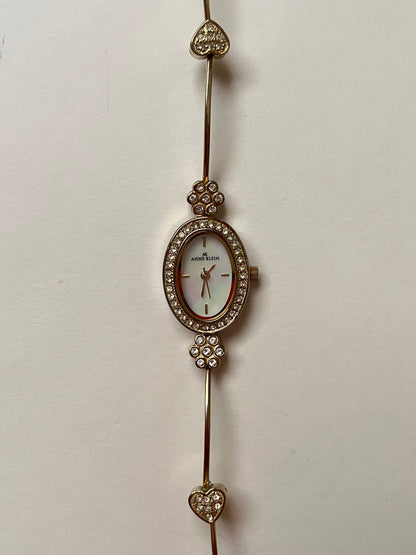 Super Dainty Gold Tone Anne Klein Watch with Rhinestones Accent