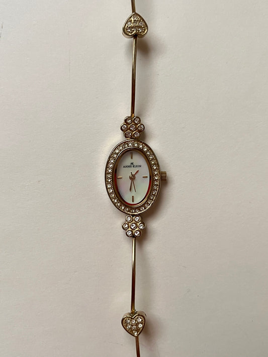 Super Dainty Gold Tone Anne Klein Watch with Rhinestones Accent