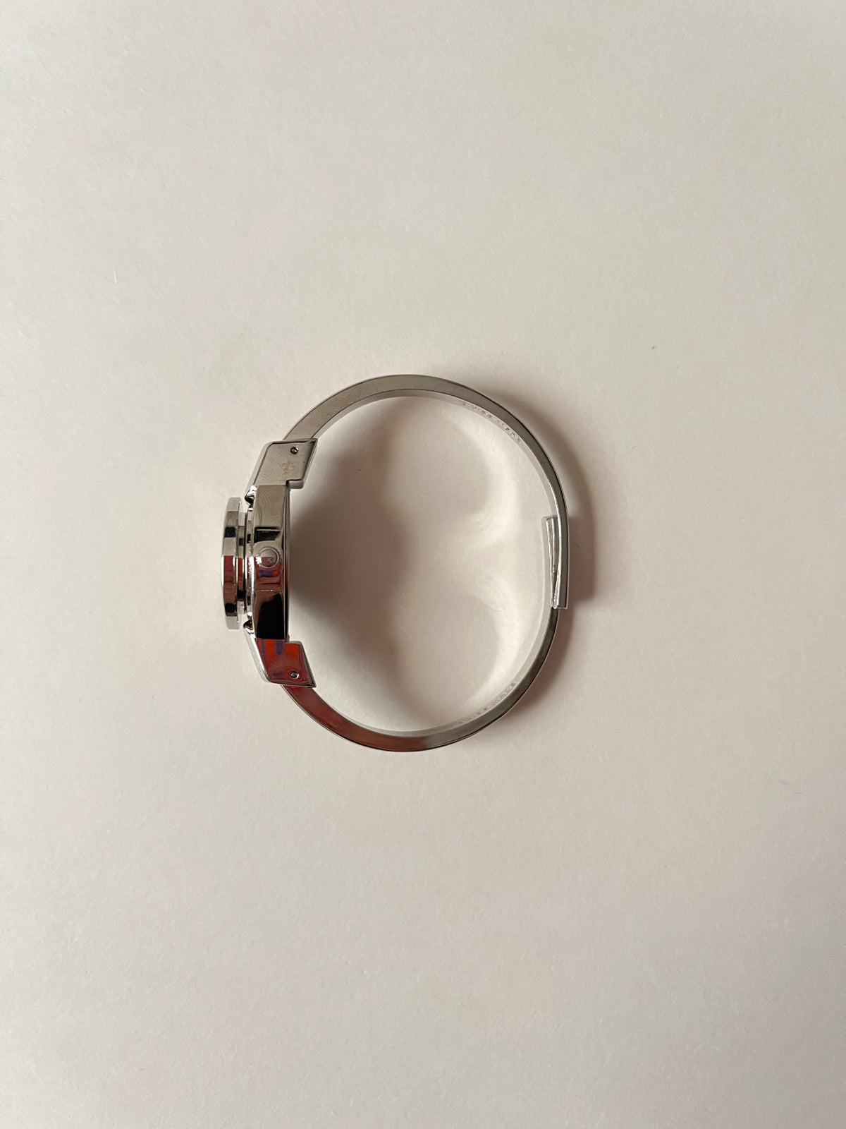 Ultra Rare Silver Tone Open Cuff Peekaboo Swiss Watch and Necklace Set with White Floral Enameled Decor