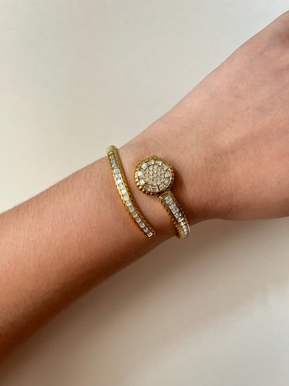 Very Unique 18K Gold Plated Peekaboo Open Cuff Watch with White Stones Accent