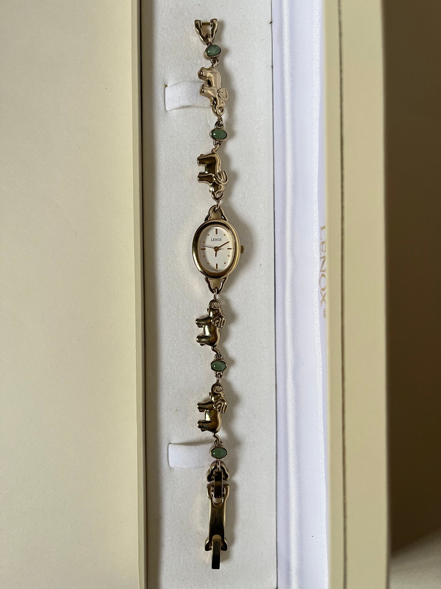 Lovely Vintage Solid 925 Sterling Silver "Good Luck" Watch with 14K Gold Plated and Faux Jade Accents