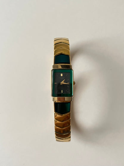 Absolutely Stunning Gold Tone Lassale by Seiko Watch with Emerald Green Accent