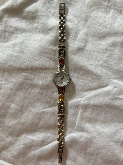 Rare 925 Italian Made Silver Watch with Citrine Stones (Not working, for style only)