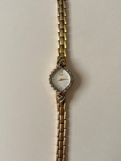 Lovely Gold Tone Pulsar Watch with Rubies Accent and Diamond-Shaped Dial