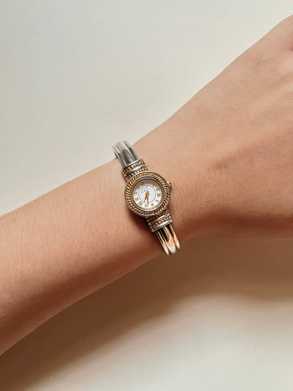 Two Toned Open Cuff Anne Klein Watch with Interchangeable Bezels